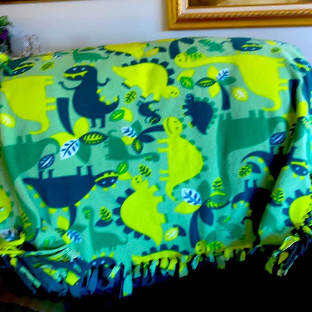 Boys or girls dinosaur blanket green and lime green color. 30 percent off